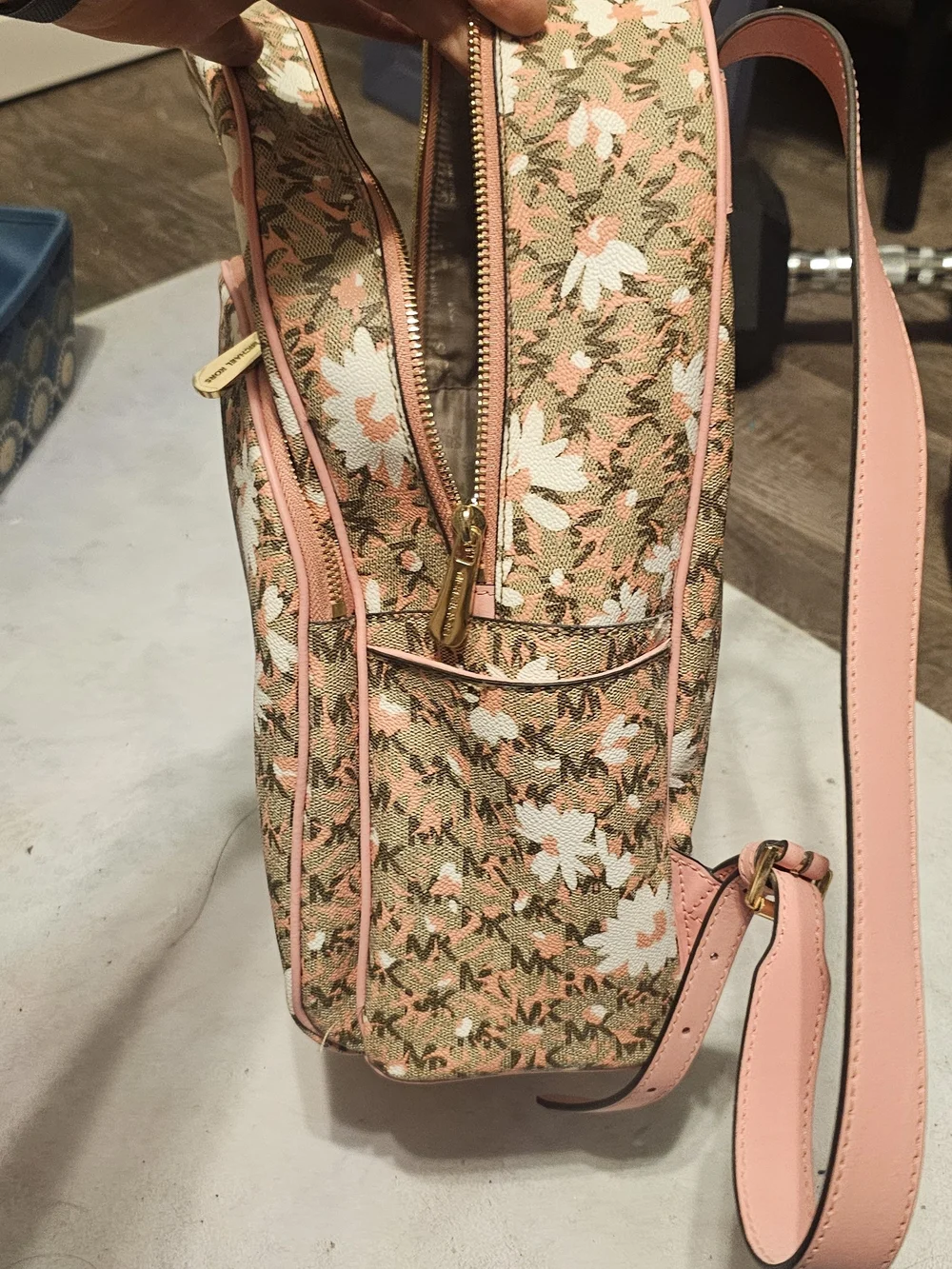 Michael Kors Pink Trim Floral Logo Mini Backpack